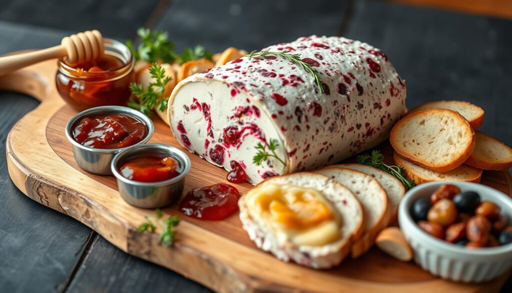 cranberry goat cheese log with spreads