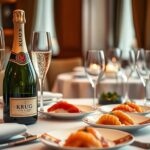 krug clos du mesnil with sashimi dinner table