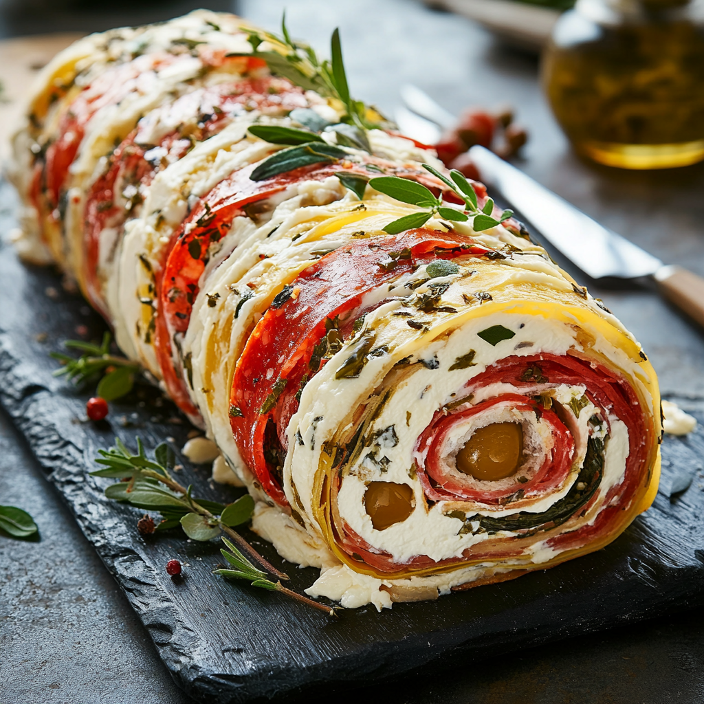 Festive Holiday Antipasto Cream Cheese Log Recipe